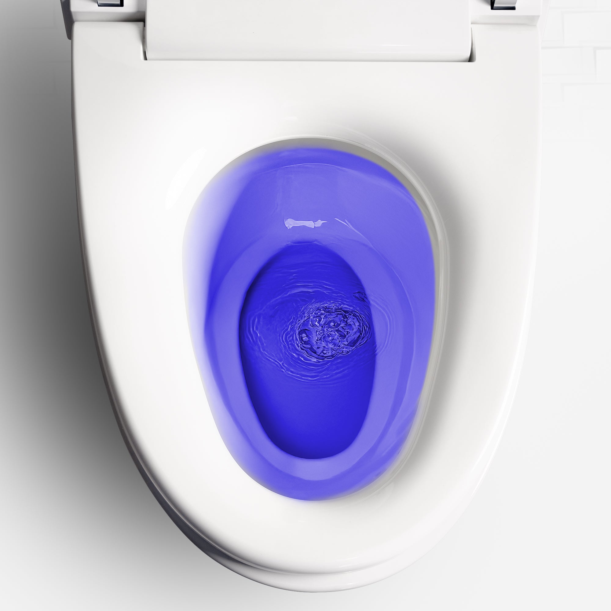 ALIA AG-ST1000 white smart toilet with bidet undergoing a flush test with ink, demonstrating powerful and effective flushing performance.