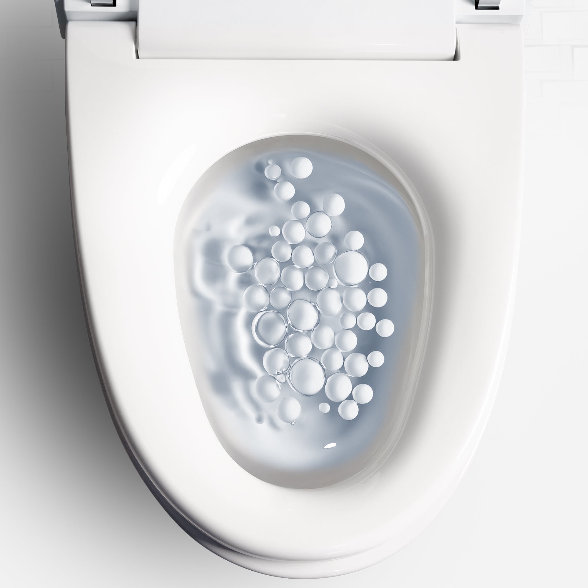ALIA AG-ST1000 smart toilet and bidet in white flushing a plastic ball as part of a rigorous flush test, illustrating advanced toilet performance.