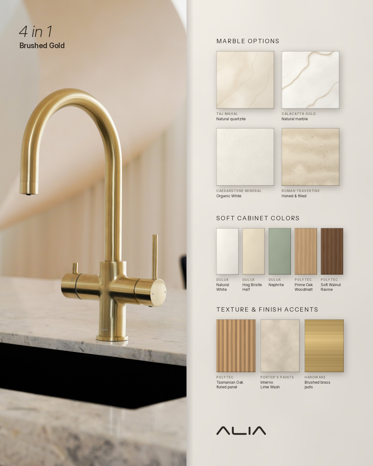 Alia 4 in 1 Instant Filtered Boiling and Ambient Water Tap in Brushed Gold