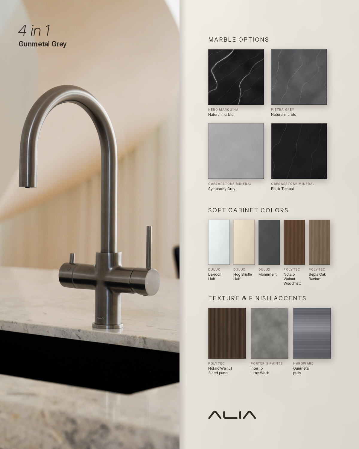 Alia 4 in 1 Instant Filtered Boiling and Ambient Water Tap in Gunmetal Grey