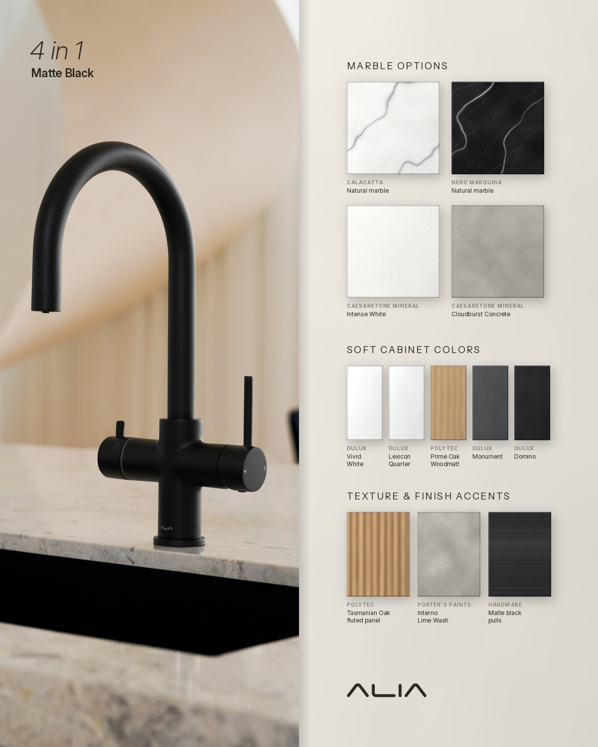 Alia 4 in 1 Instant Filtered Boiling and Ambient Water Tap in Matte Black