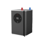 Alia Bollente electronic device with digital display and control buttons on a black background, capable of producing instant 98 degree Celsius hot water.