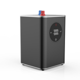 Side 3D view drawing of the Bollente 2.4L boiling appliance hot water dispenser from Alia Global, showing detailed dimensions and features for instant boiling water systems.
