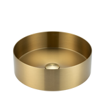 ALIA brushed gold round bathroom basin delivers premium stainless steel construction, ideal for upscale, easy-to-clean bathroom sinks.
