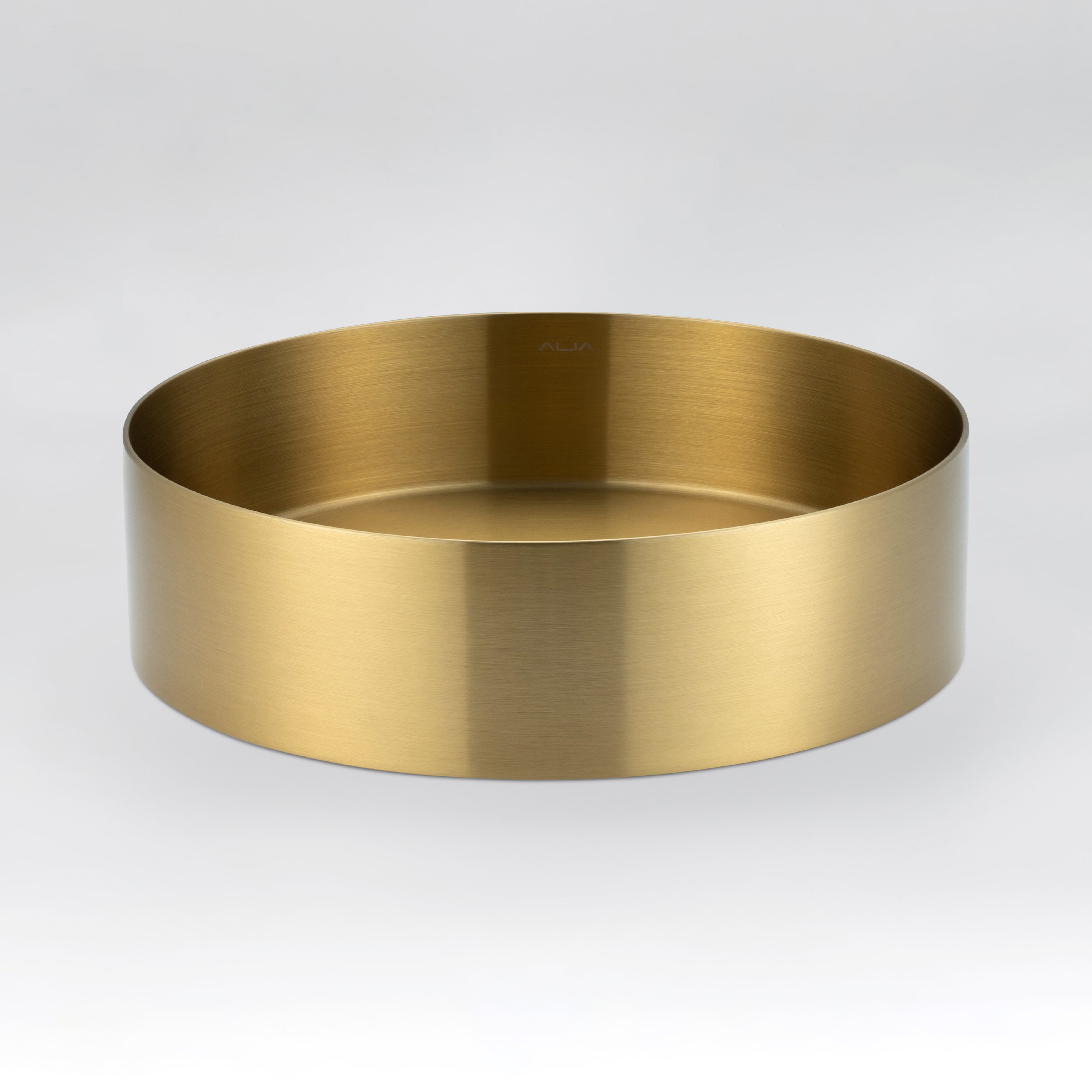 ALIA brushed gold round bathroom sink delivers a luxurious finish, ideal for modern, designer-style interiors.