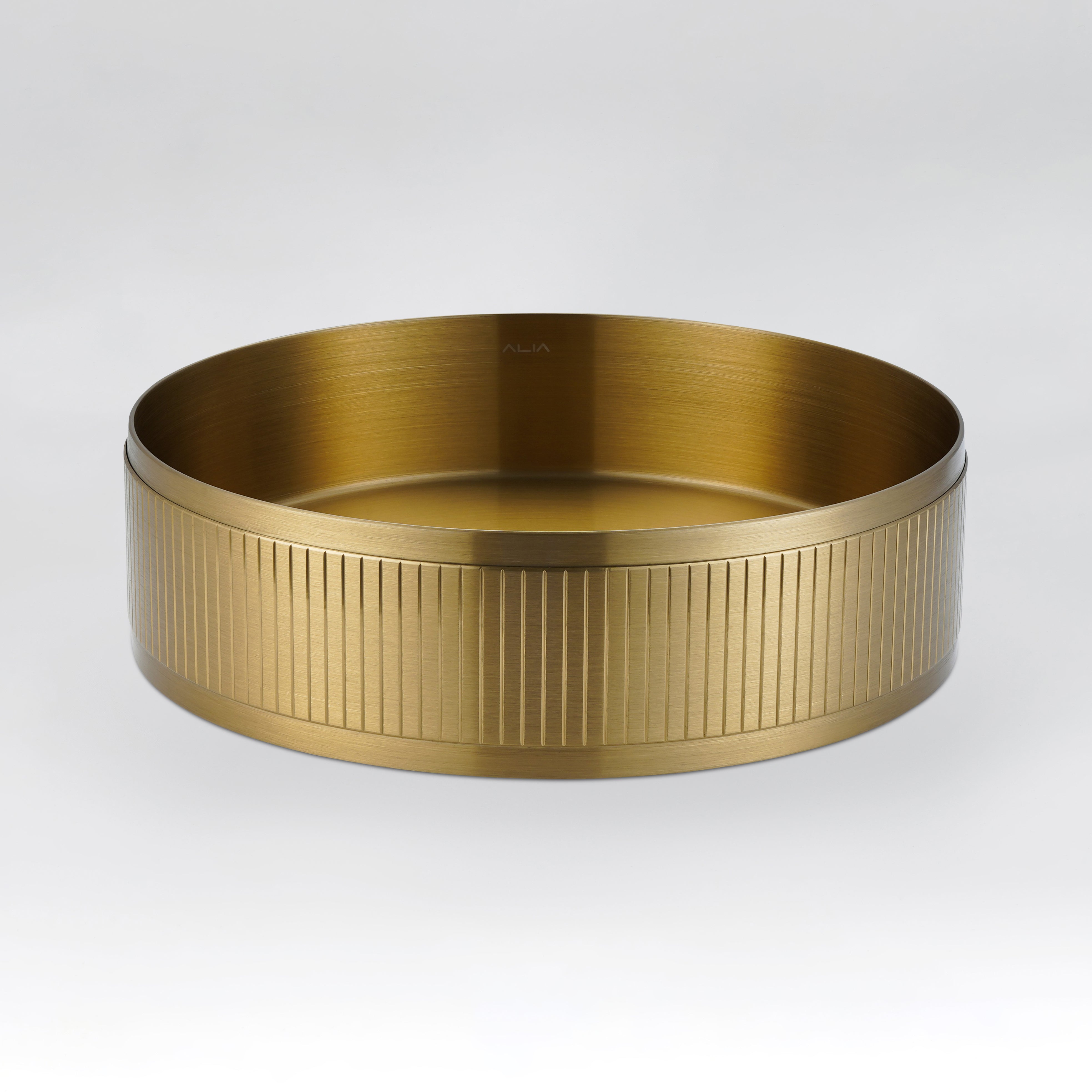 ALIA textured brushed gold round basin featuring a rich metallic surface for elegant, luxurious bathrooms.