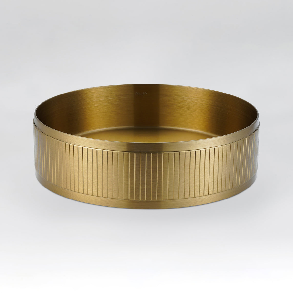 ALIA textured brushed gold round basin featuring a rich metallic surface for elegant, luxurious bathrooms.