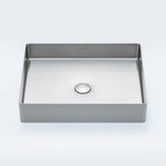 Brushed silver rectangular stainless steel bathroom basin by ALIA, showcasing a modern design perfect for contemporary bathrooms and hygienic spaces.