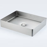 Premium rectangular brushed silver basin with above-counter installation, crafted from high-grade stainless steel for durable bathroom sinks.