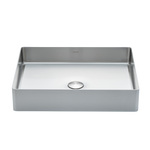 Premium rectangular brushed silver basin with above-counter installation, crafted from high-grade stainless steel for durable bathroom sinks.
