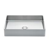 Premium rectangular brushed silver basin with above-counter installation, crafted from high-grade stainless steel for durable bathroom sinks.