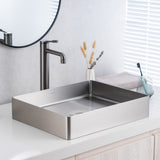 ALIA brushed silver bathroom basin in a sleek rectangular shape, offering a corrosion-resistant, easy-to-clean surface ideal for residential or commercial bathrooms.