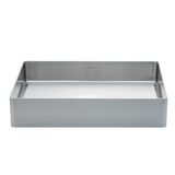 Brushed silver rectangular stainless steel bathroom basin by ALIA, showcasing a modern design perfect for contemporary bathrooms and hygienic spaces.