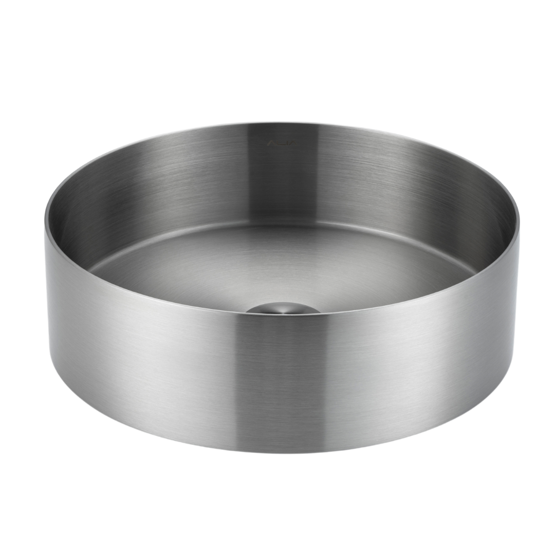 ALIA brushed silver round basin features a high-grade stainless steel construction, perfect for hygienic, compact bathroom sinks.