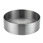 ALIA brushed silver round basin features a high-grade stainless steel construction, perfect for hygienic, compact bathroom sinks.