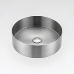 ALIA brushed silver round stainless steel bathroom basin designed for sleek, contemporary interiors.
