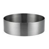 Brushed silver round stainless steel bathroom basin by ALIA, combining minimalist style and durability for modern bathroom sinks.