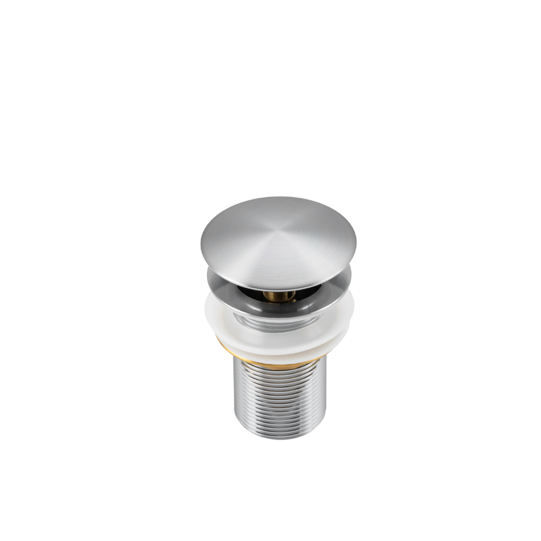 Brushed silver ALIA stainless steel basin pop-up image, highlighting its luxury finish and modern bathroom sink appeal.