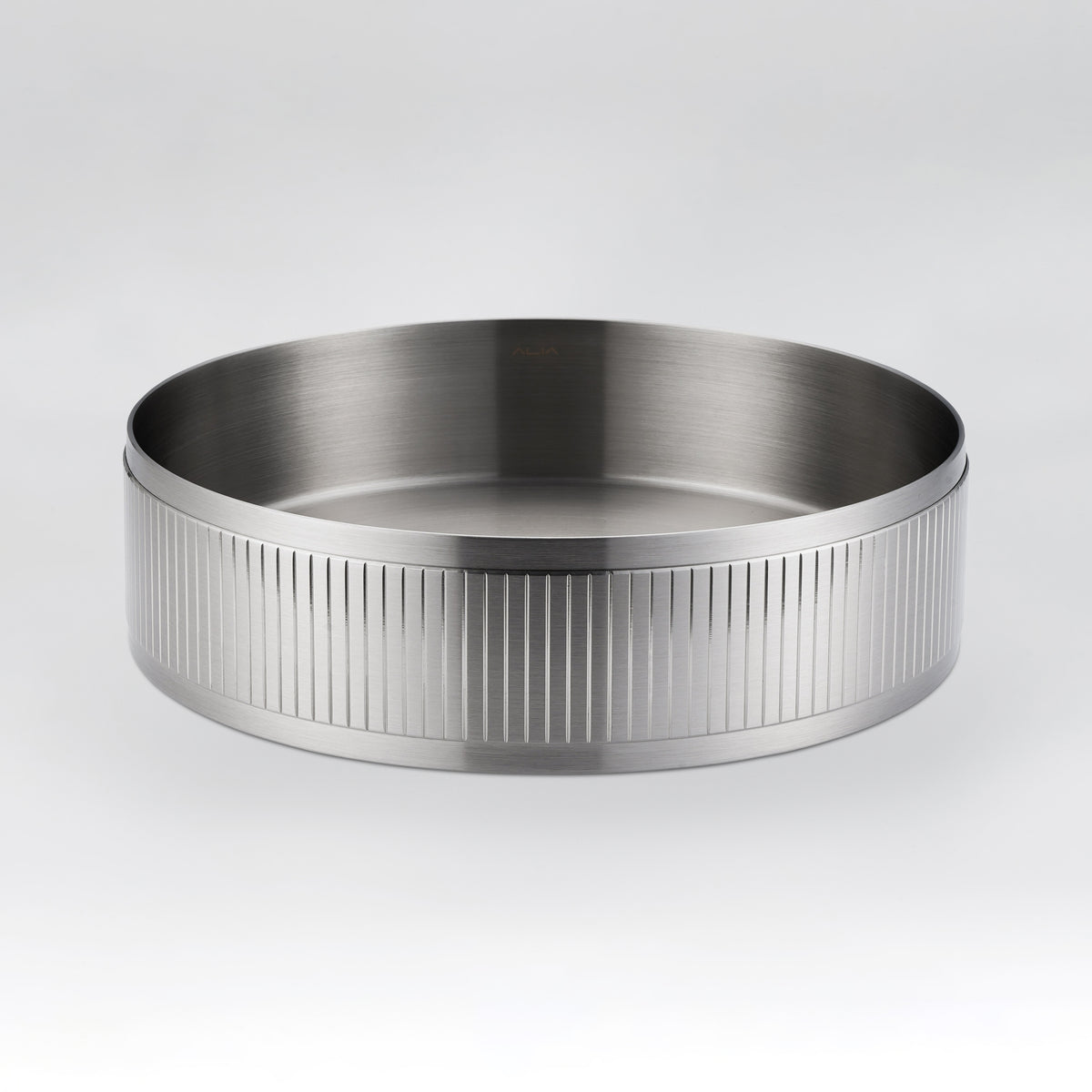 ALIA textured brushed silver round basin offering a sophisticated matte surface and durable stainless steel build.