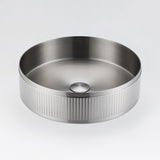 ALIA textured brushed silver round sink featuring a refined texture for modern above-counter vanities.