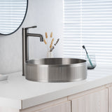 Close-up of installed ALIA textured brushed silver sink highlighting its brushed texture and soft reflective finish.