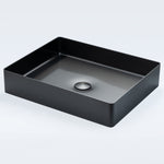 Premium gunmetal grey rectangular bathroom basin made of high-grade stainless steel, corrosion-resistant and easy to clean, with a modern above-counter silhouette.