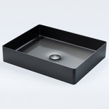 Premium gunmetal grey rectangular bathroom basin made of high-grade stainless steel, corrosion-resistant and easy to clean, with a modern above-counter silhouette.