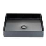 ALIA rectangular stainless steel bathroom basin in gunmetal grey displays a sleek, hygienic design, perfect as a feature sink in residential or commercial bathroom remodels.