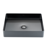 ALIA rectangular stainless steel bathroom basin in gunmetal grey displays a sleek, hygienic design, perfect as a feature sink in residential or commercial bathroom remodels.