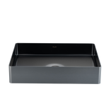 Gunmetal grey rectangular stainless steel bathroom basin, ideal for modern bathrooms or kitchens, featuring above-counter installation—premium ALIA basin sink for contemporary spaces.