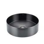 ALIA gunmetal grey round basin offers a durable, easy-to-clean stainless steel finish ideal for designer bathroom sinks.