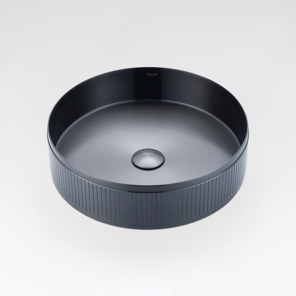 Textured gunmetal grey round basin by ALIA, combining rugged appeal with high-quality stainless steel durability.
