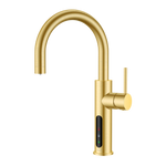 Alia X51 instant hot, cold, and sparkling filtered water tap featuring a brushed gold finish on a transparent background, suitable for elegant and on-trend kitchen water filtration.