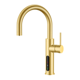 Alia X51 instant hot, cold, and sparkling filtered water tap featuring a brushed gold finish on a transparent background, suitable for elegant and on-trend kitchen water filtration.