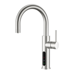 Alia X51 instant hot, cold, and sparkling filtered water tap in brushed nickel, presented on a transparent background, ideal for contemporary kitchen water filtration systems.
