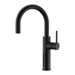 Alia X51 instant hot, cold, and sparkling filtered water tap in matte black on a transparent background, offering a sleek and modern option for kitchen water filtration.