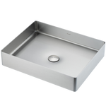 ALIA brushed silver bathroom basin in a sleek rectangular shape, offering a corrosion-resistant, easy-to-clean surface ideal for residential or commercial bathrooms.