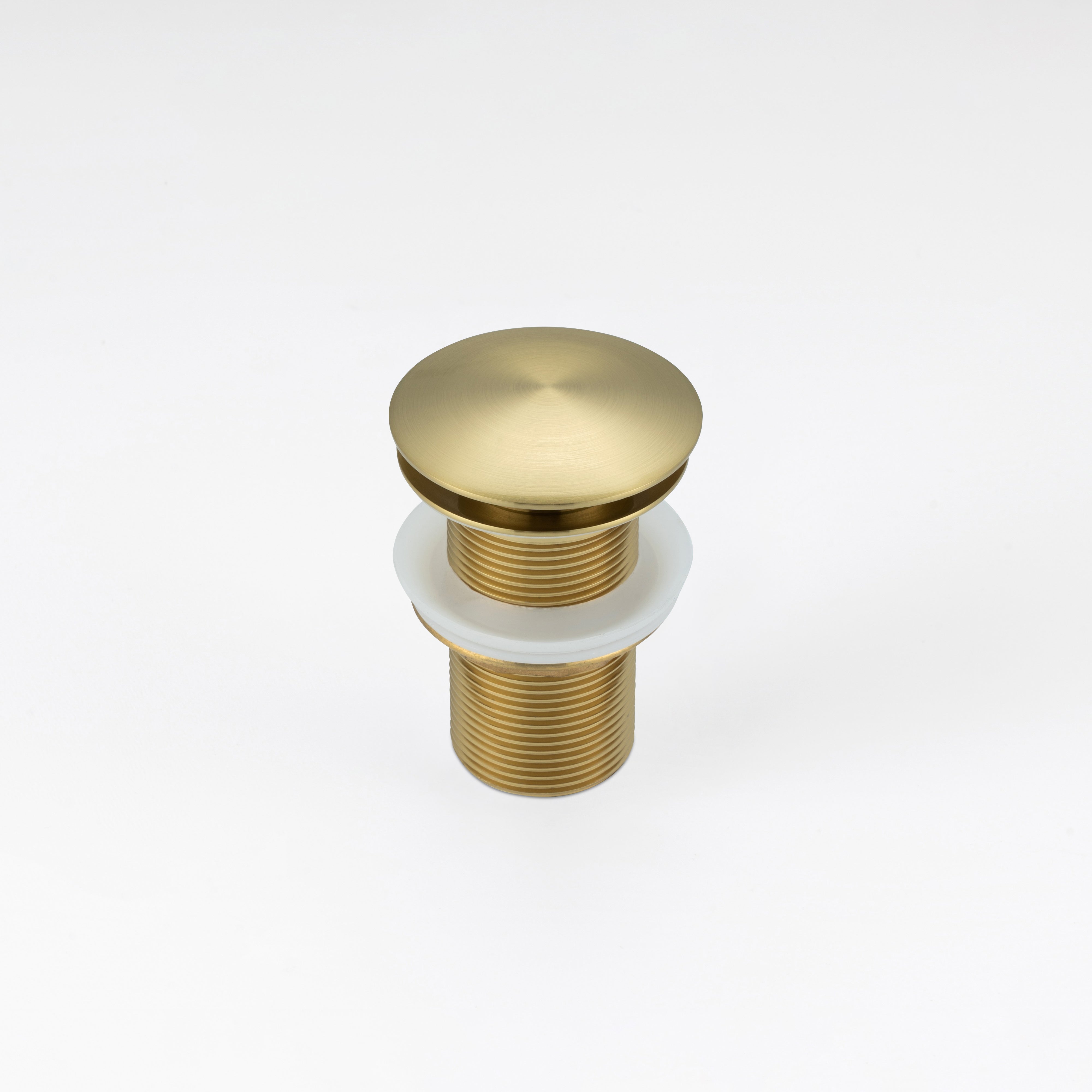 ALIA brushed gold pop-up waste drain for stainless steel basins, crafted for seamless performance and modern luxury aesthetics.