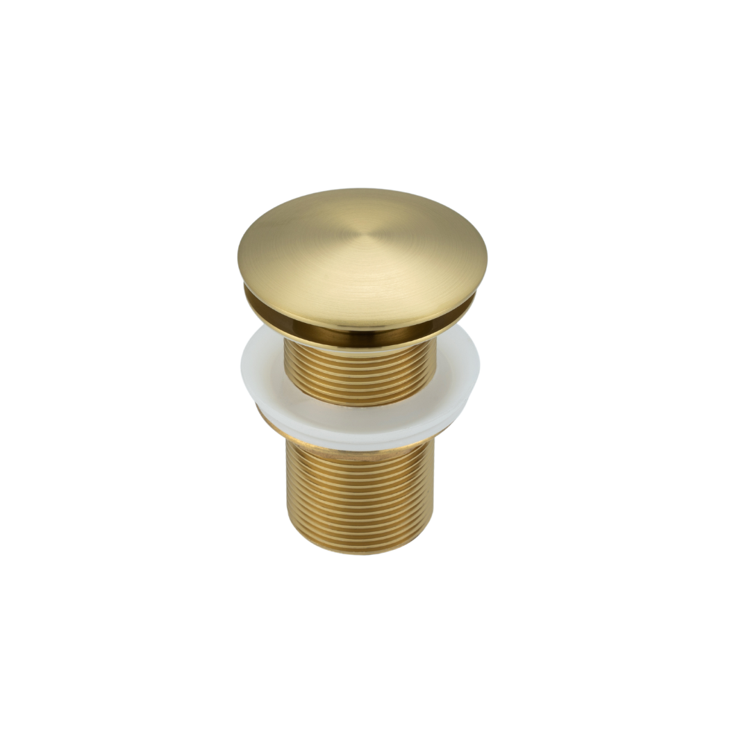 Popup image of brushed gold ALIA round textured basin, emphasizing its standout finish and easy-to-clean, premium construction.