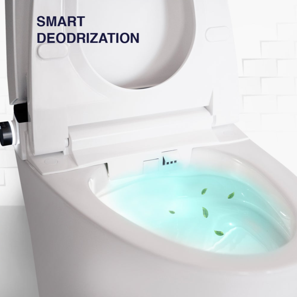 ALIA AG-ST1000 smart toilet with integrated bidet shown in white, featuring a built-in deodorizing system to neutralize odours and keep your bathroom fresh.
