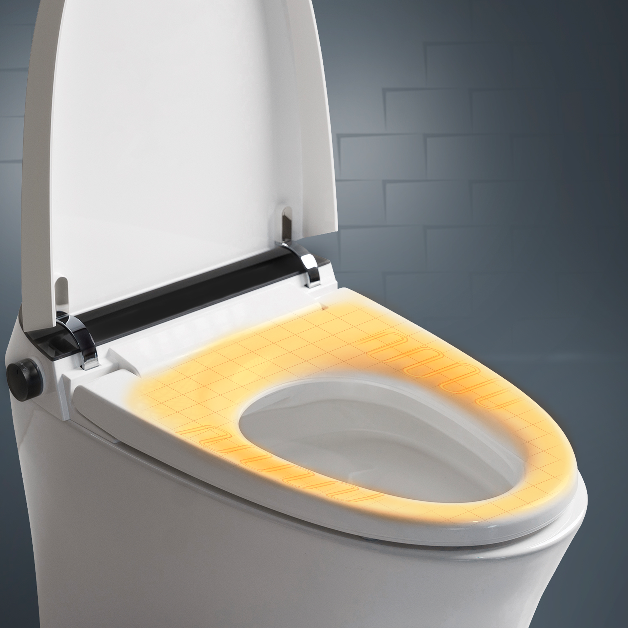 ALIA AG-ST1000 smart toilet with integrated bidet featuring a white heated toilet seat and adjustable temperature settings, designed for custom comfort in modern Australian bathrooms.